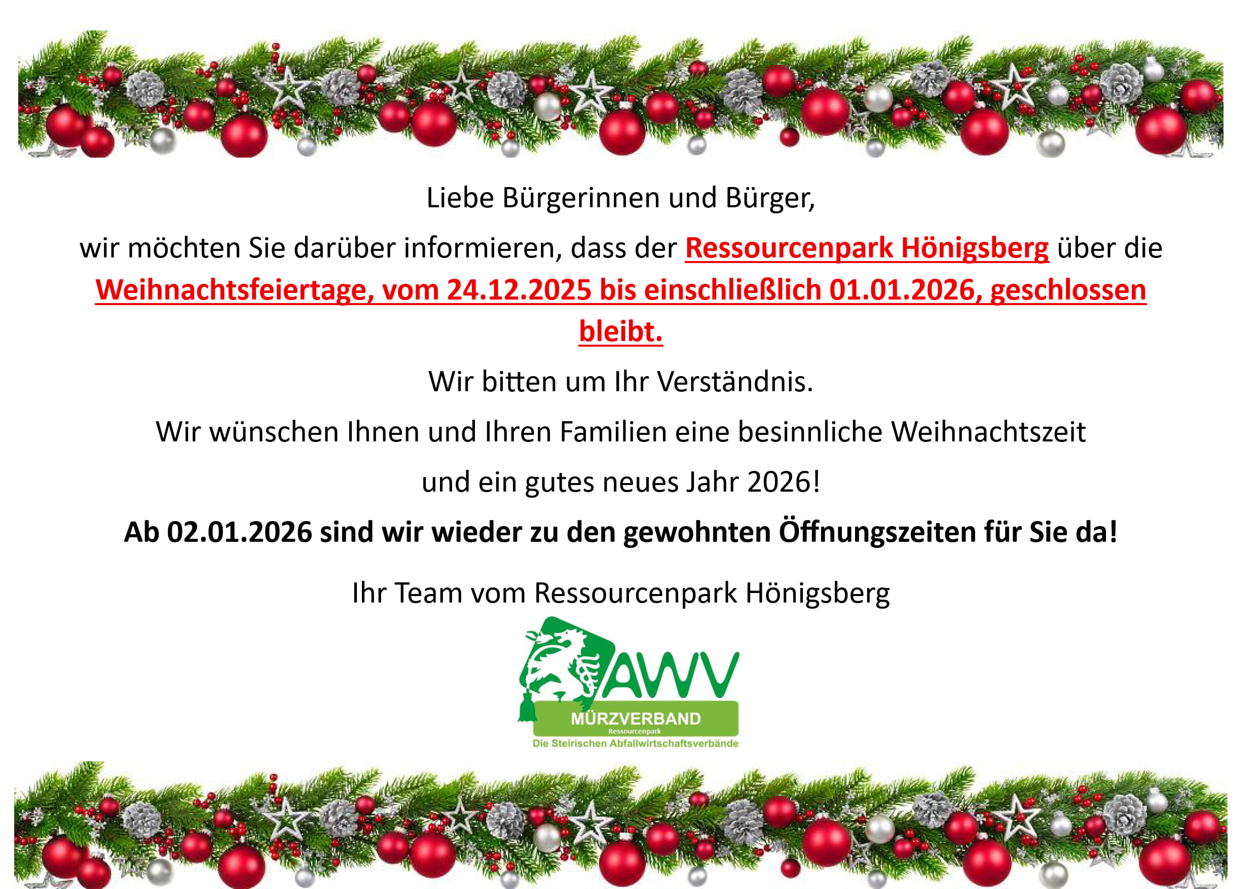 Öffnungszeiten RP Hönigsberg Weihnachten 2025_1